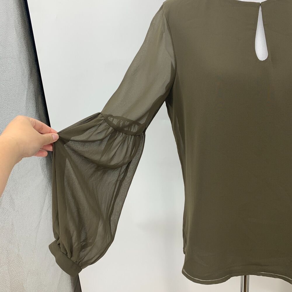 Express Blouse Womens S Small Otter Keyhole Crew Tiered Balloon Sleeves Juliet - Picture 4 of 16